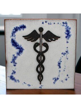 Caduceus Medical Emblem Ceramic Tile Trivet Wall Hanging  6" x 6"